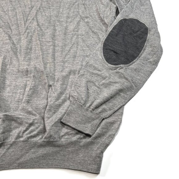 Allea Merino Wool Sweater Mens Large Baruffa Elbow Patches Italy Gray V-Neck - Picture 2 of 8